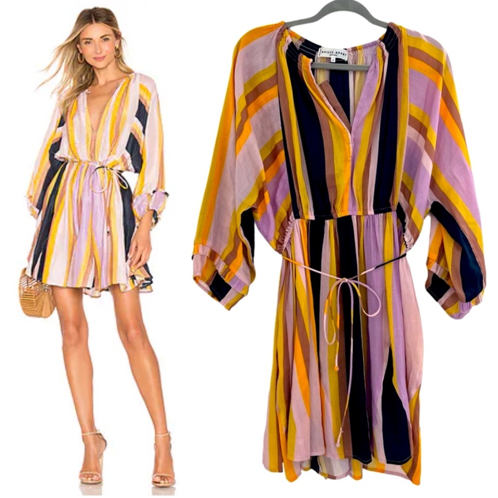 ASOT Apiece Apart Linen Silk Multicolor Striped La Flutte Mini Dress 6 S - Picture 1 of 10